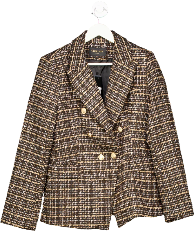 Special Discount Chocklate Paris Black Double-breasted Blazer Jacket In Golden Thread Tweed UK 14