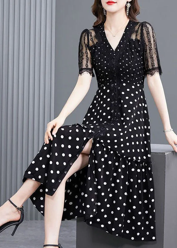 Today’s Deal Bohemian Black Dot Lace Patchwork Hollow Out Long Dresses Summer