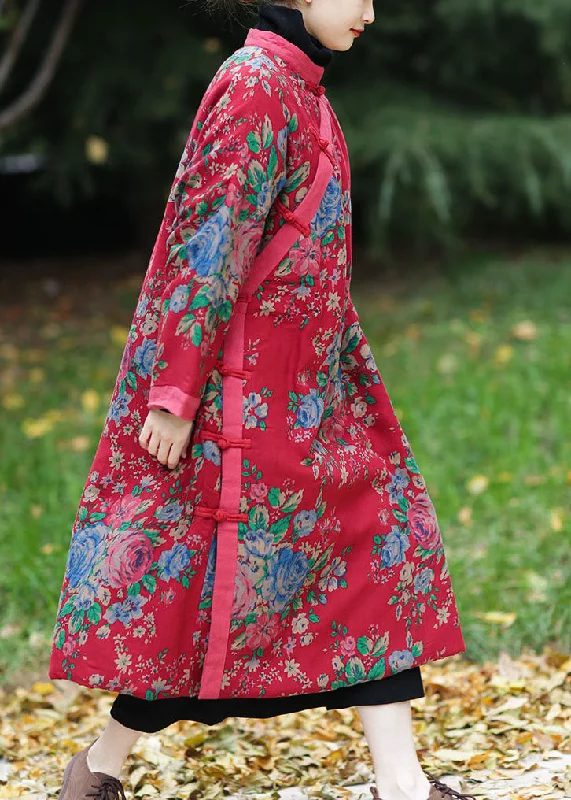 winter dresswinter dressVintage Red Oversized Print Fine Cotton Filled Maxi Dress Winter