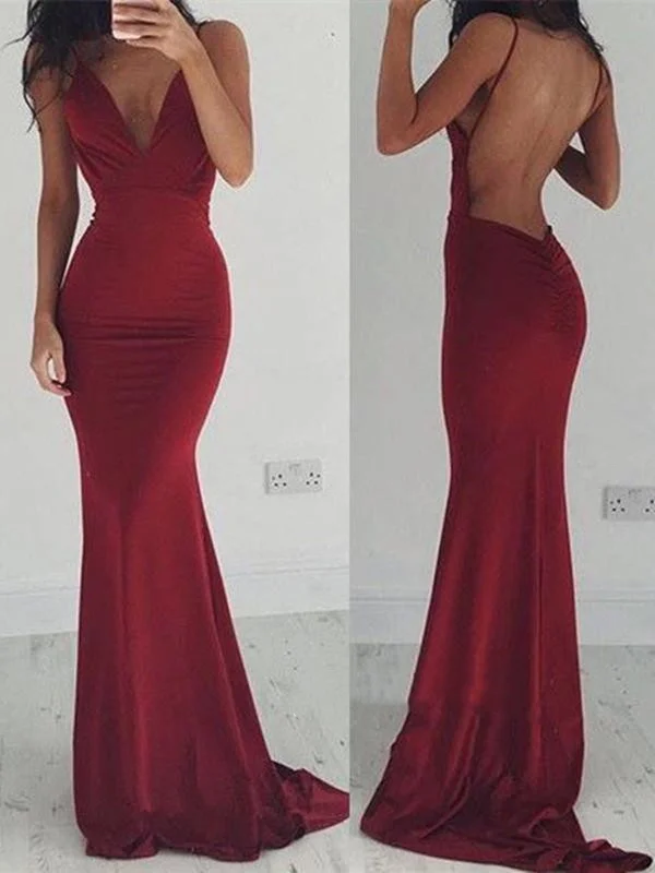 Super Bargain Elegant Burgundy Mermaid Open Back Prom Dresses, Maroon Backless Formal Dresses Super Bargain Elegant Burgundy Mermaid Open Back Prom Dresses, Maroon Backless Formal Dresses