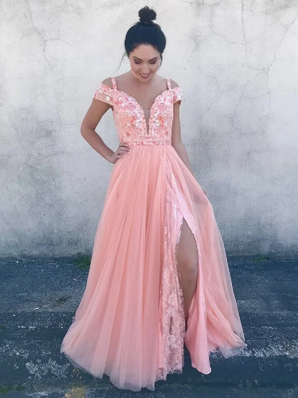 Value Deals Deep V Neck Off Shoulder Pink Lace Floral Prom Dresses, Off the Shoulder Pink Formal Dresses, Pink Lace Evening Dresses Value Deals Deep V Neck Off Shoulder Pink Lace Floral Prom Dresses, Off the Shoulder Pink Formal Dresses, Pink Lace Evening Dresses