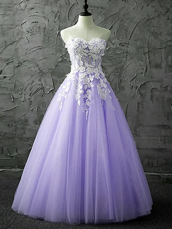 New Markdowns Strapless Sweetheart Neck Purple Lace Long Prom Dresses, Lilac Lace Formal Evening Dresses New Markdowns Strapless Sweetheart Neck Purple Lace Long Prom Dresses, Lilac Lace Formal Evening Dresses