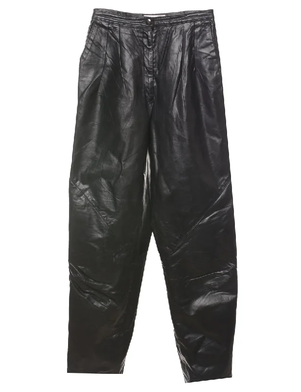 Price Drop Alert Black High Waist Pleated Leather Trousers - W26 L30