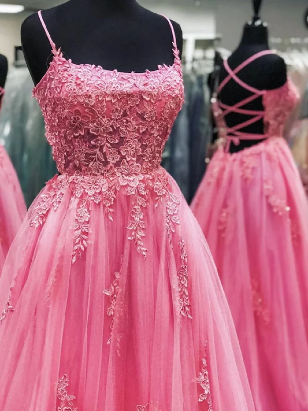 The Best Prices Backless Pink Tulle Lace Floral Long Prom Dresses, Pink Lace Formal Graduation Evening Dresses The Best Prices Backless Pink Tulle Lace Floral Long Prom Dresses, Pink Lace Formal Graduation Evening Dresses