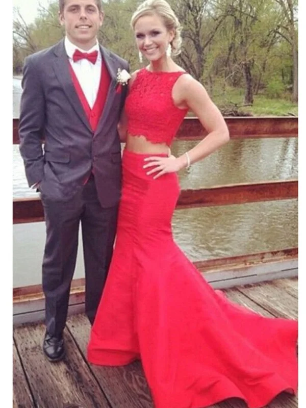 Special Discount Elegant Red 2 Pieces Mermaid Sweep Train Lace Prom Dress, 2 Pieces Red Formal Dress Special Discount Elegant Red 2 Pieces Mermaid Sweep Train Lace Prom Dress, 2 Pieces Red Formal Dress