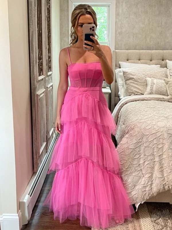 Mega Deal Elegant Open Back Layered Hot Pink Tulle Long Prom Dresses, Hot Pink Tulle Formal Graduation Evening Dresses SP2318 Mega Deal Elegant Open Back Layered Hot Pink Tulle Long Prom Dresses, Hot Pink Tulle Formal Graduation Evening Dresses SP2318