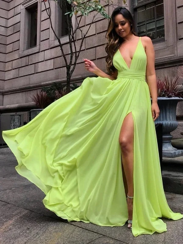 Buy More, Save More Simple V Neck Bright Yellow Chiffon Long Prom Dresses with Slit, V Neck Bright Yellow Formal Dresses, V Neck Yellow Bridesmaid Dresses Buy More, Save More Simple V Neck Bright Yellow Chiffon Long Prom Dresses with Slit, V Neck Bright Yellow Formal Dresses, V Neck Yellow Bridesmaid Dresses