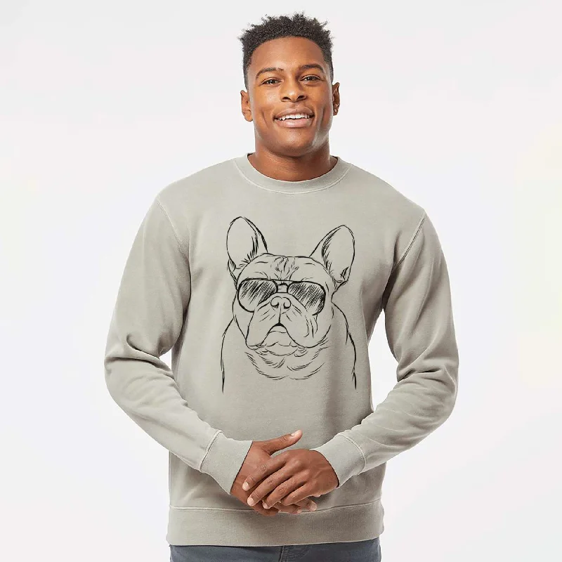 gym ready hoodieAviator Fudge the French Bulldog - Unisex Pigment Dyed Crew Sweatshirt