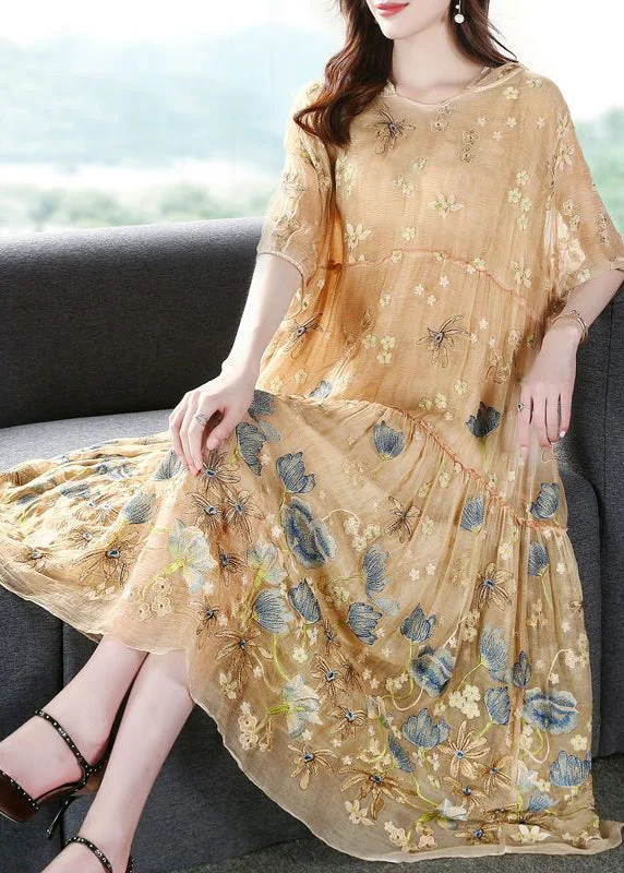 Early Access Italian Apricot Embroidered Hooded Extra Large Hem Silk Maxi Dresses Summer