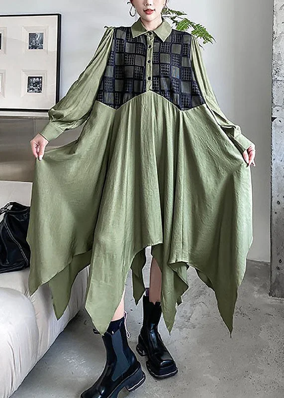 luxury dressluxury dressChic Army Green Asymmetrical Patchwork Cotton Shirt Dresses Spring