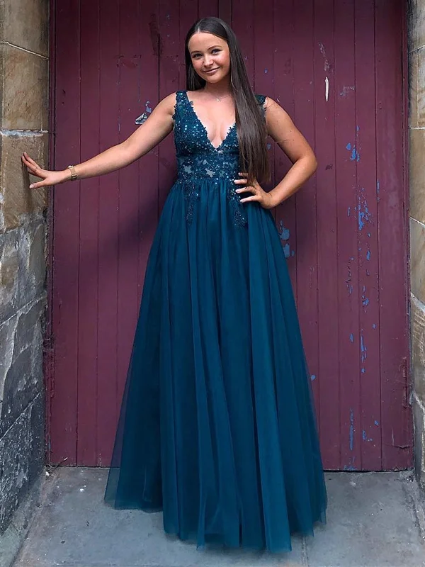 Act Fast V Neck and V Back Blue Lace Beaded Long Prom Dresses, Long Blue Lace Formal Evening Dresses Act Fast V Neck and V Back Blue Lace Beaded Long Prom Dresses, Long Blue Lace Formal Evening Dresses