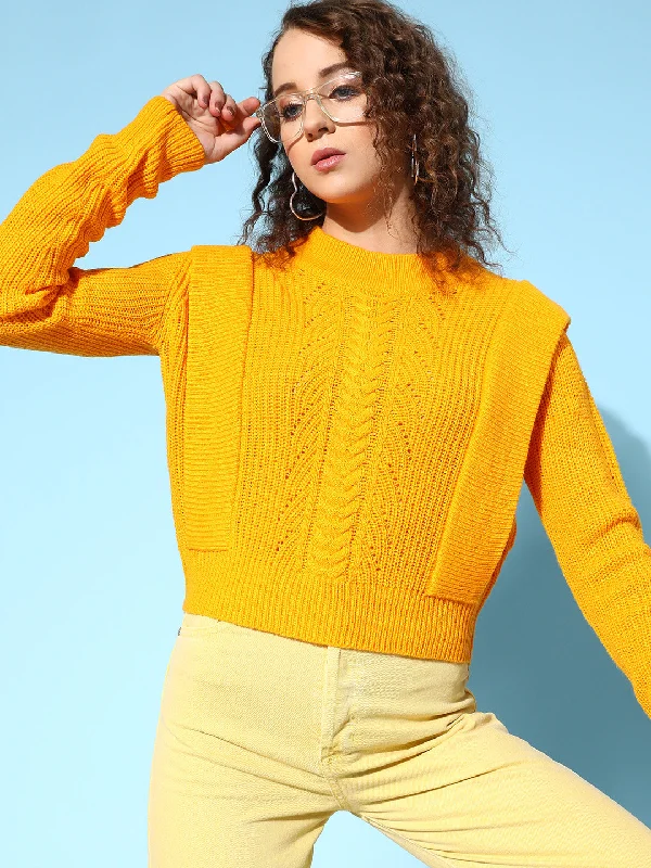 Flash Sale Women Mustard Rib Frill Detail Loose Knit Sweater