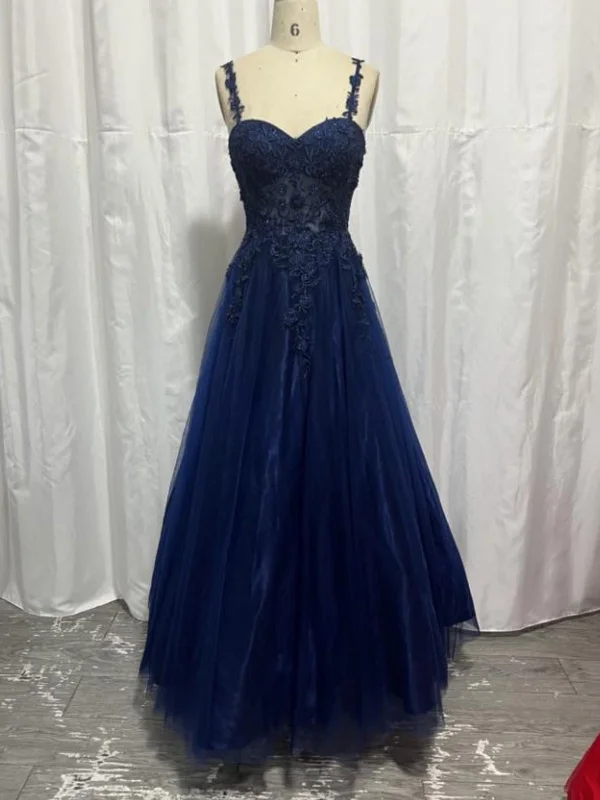 layered dresslayered dressSweetheart Neck Navy Blue Lace Long Prom Dresses, Navy Blue Lace Formal Graduation Evening Dresses SP2624