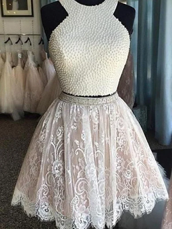 Mega Sale 2 Pieces Lace Short Prom Dresses, 2 Pieces Homecoming Dresses, Lace Homecoming Dresses