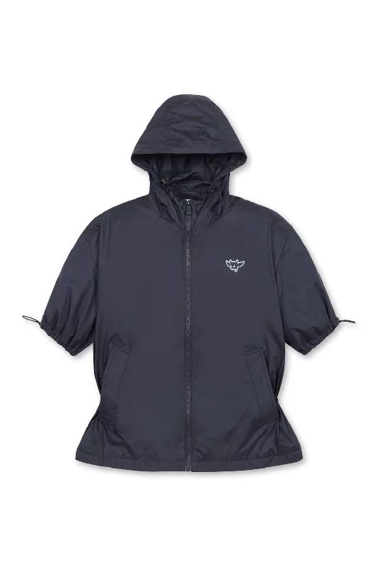 Price Smash Women Athletic Zip Hoodie Short Sleeve Jacket Navy