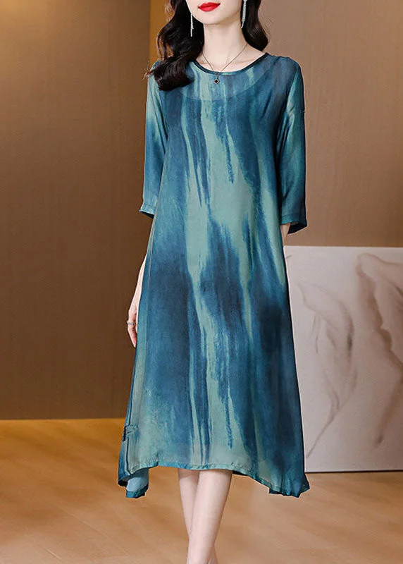 Online Specials Plus Size Blue Oversized Tie Dye Silk A Line Dress Summer