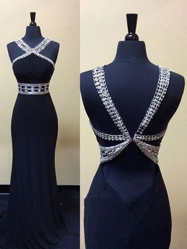 Can't Miss Unique Sleeveless Navy Blue Prom Dresses, Navy Blue Formal Dresses