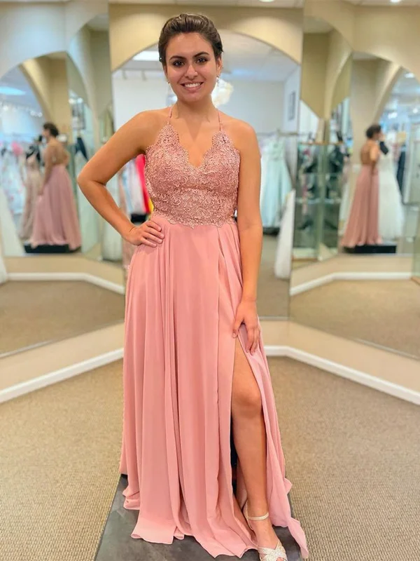 vintage dressvintage dressV Neck Backless Pink Lace Long Prom Dresses with Slit, Pink Lace Tulle Bridesmaid Dresses, Pink Formal Graduation Evening Dresses SP2357