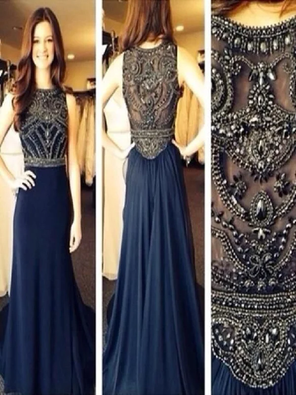 summer floral dresssummer floral dressDark Blue Chiffon A-line Beaded Long Prom Dresses, Evening Dresses, Formal Dresses