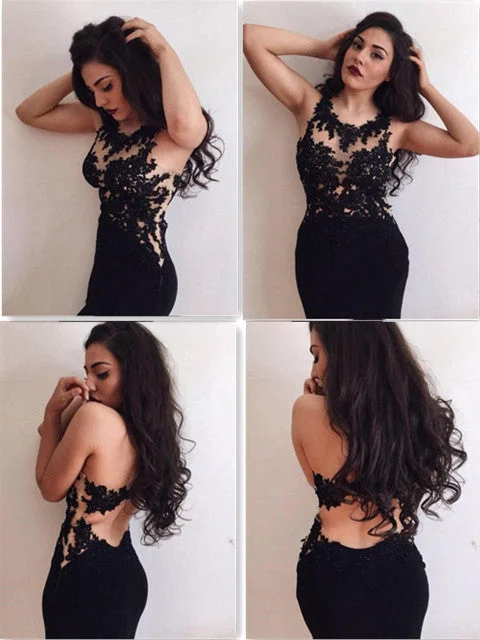 chic wrap dresschic wrap dressCustom Made Round Neck Black Lace Floor Length Prom Dresses