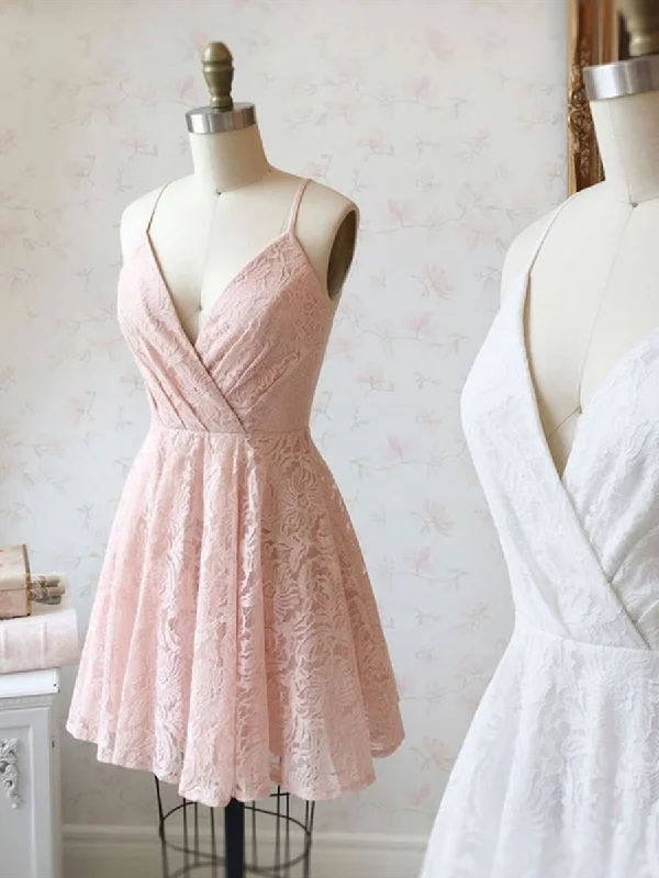 minimalistic dressminimalistic dressCute V Neck Pink/White Lace Short Prom Dresses Homecoming Dresses, Pink/White Lace Formal Graduation Evening Dresses, Cocktail Dresses