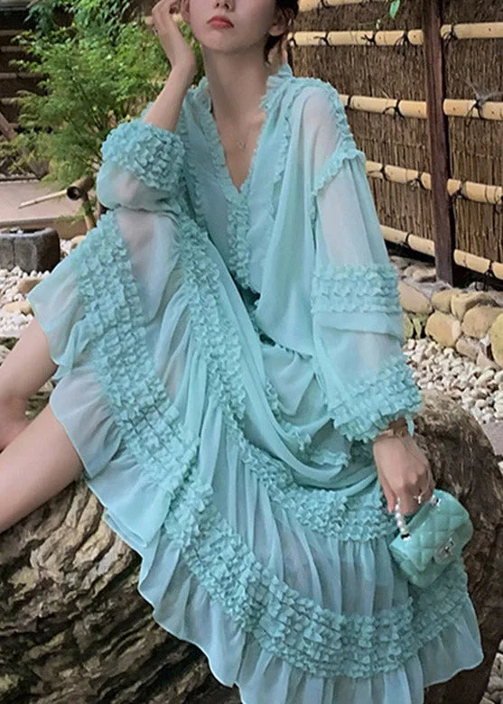 elegant evening dresselegant evening dressClassy Blue V Neck Ruffled Chiffon Layered Long Dress Long Sleeve