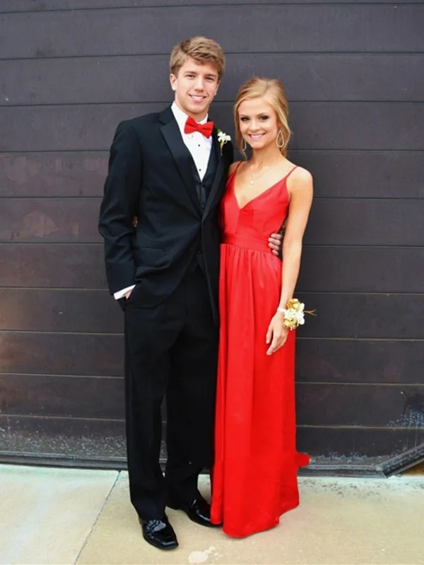 Great Bargains A Line V Neck Red Backless Prom Dress, Red Backless Formal Dress, Graduation Dress