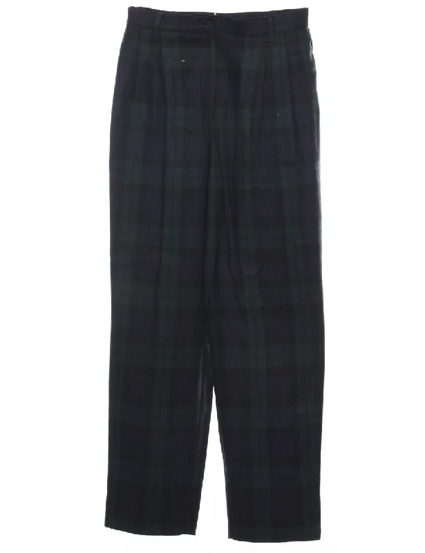 Best Bargains Checked Navy & Dark Green 1990s Trousers - W28 L29