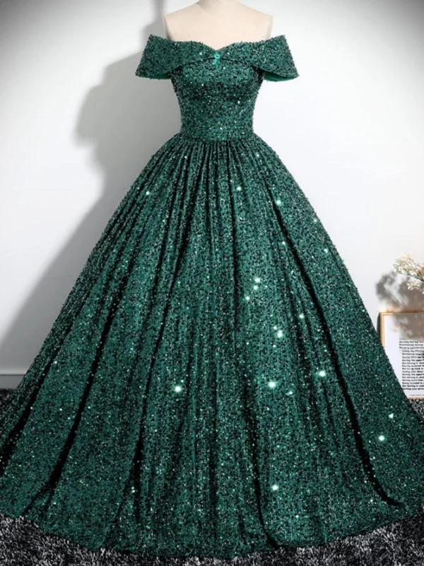 formal dressformal dressOff Shoulder Green Sequins Long Prom Dresses, Off the Shoulder Formal Dresses, Green Evening Dresses SP2859