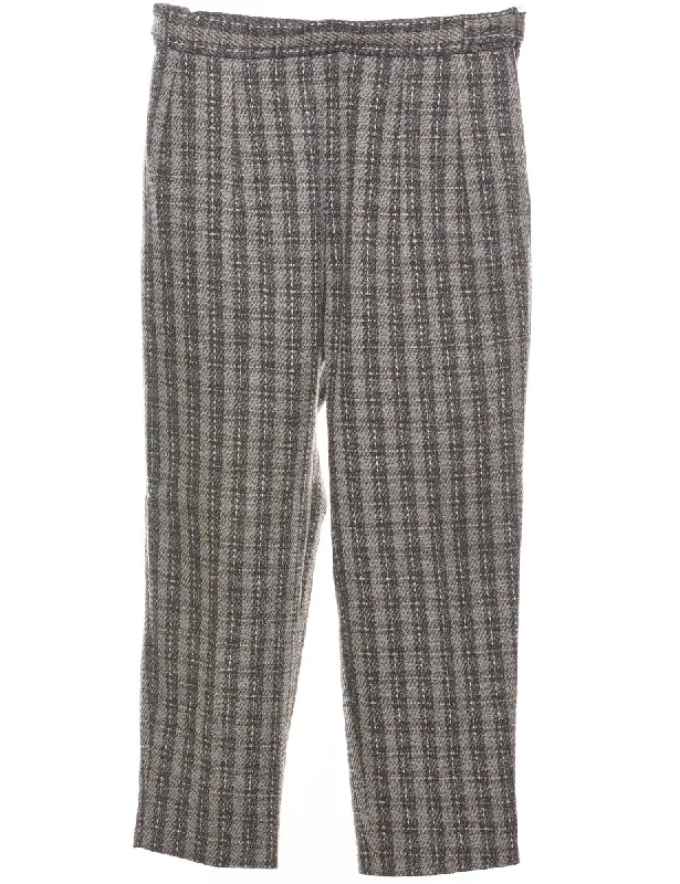 Price Smash Checked Grey & White 1990s Vintage Trousers - W30 L25