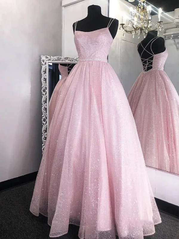 Exclusive Savings Shiny Sequins Backless Pink Long Prom Dresses, Backless Pink Formal Graduation Evening Dresses