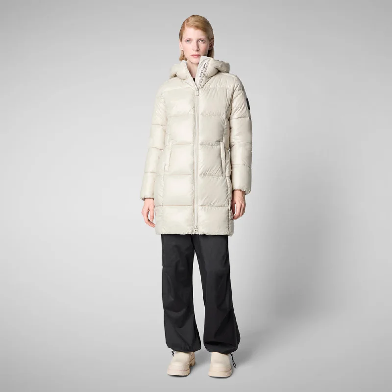 Value Deals Woman's Ines Hooded Puffer Jacket in Rainy Beige