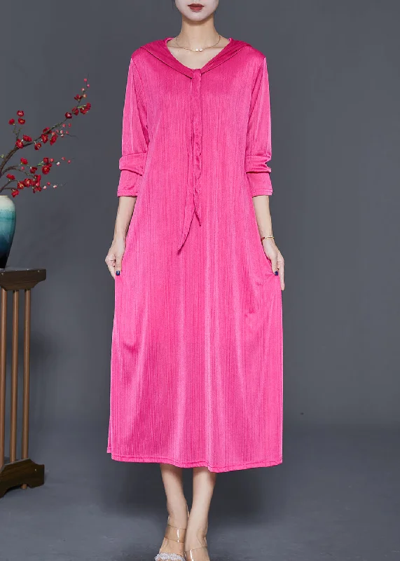 Limited Availability Classy Rose Hooded Silm Fit Spandex Long Dress Fall