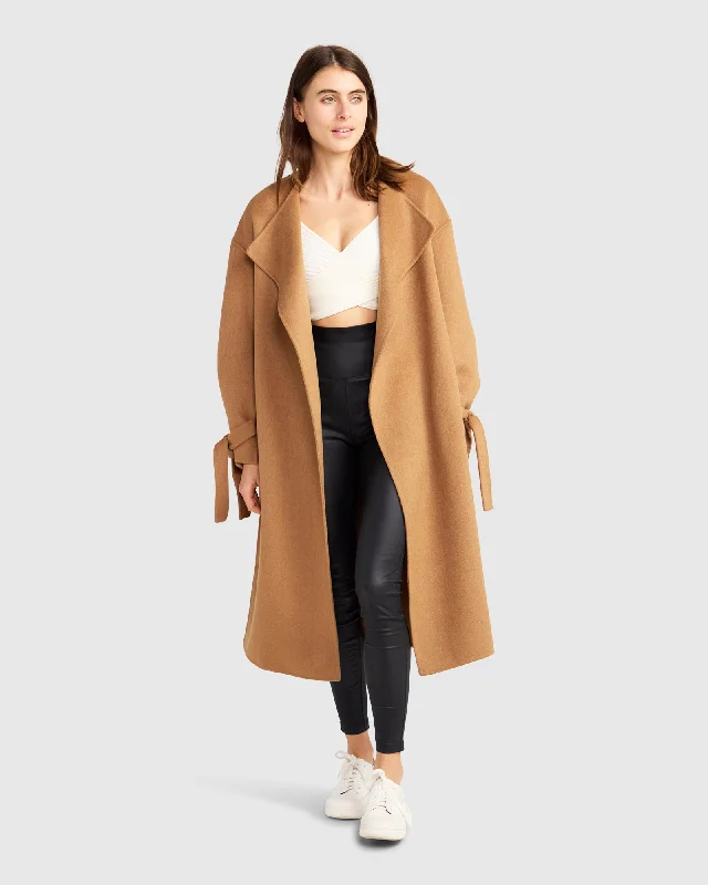 Deal of the Day Head Over Heels Collarless Robe Coat - Camel