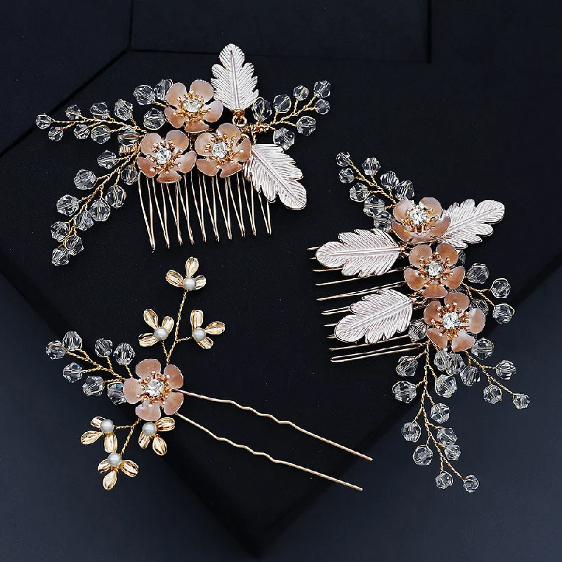 tiered dresstiered dressBridal Accessories Hairpin Hair set Handmade crystal flower hair comb Pearl comb 643477798259