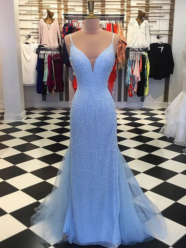 party-ready dressparty-ready dressV Neck Mermaid Backless Light Blue Prom Dresses, Light Blue Formal Dresses