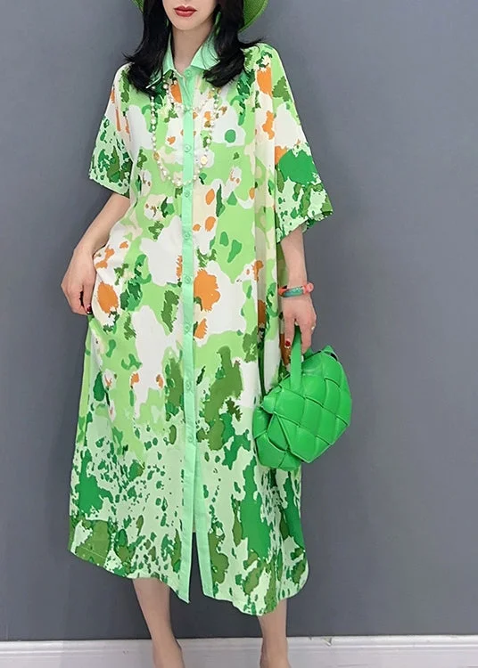 structured dressstructured dressBoutique Green Print Button Party Long Shirts Dress Sunmer