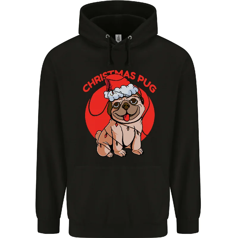 oversized hooded sweatshirtA Christmas Pug Wearing an Xmas Hat Mens 80% Cotton Hoodie