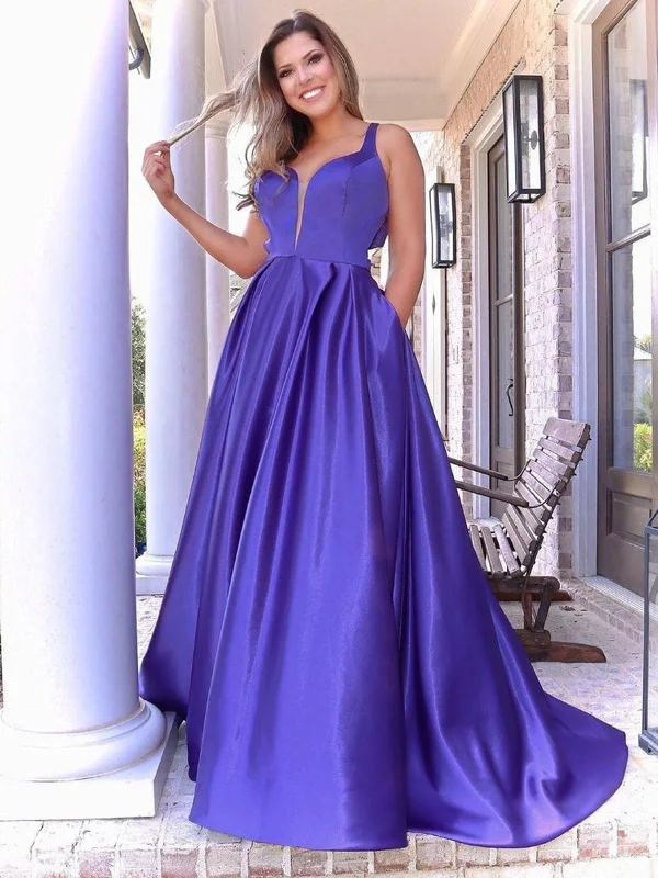 Price Break A Line V Neck Purple Satin Long Prom Dresses with Pocket, V Neck Purple Formal Graduation Evening Dresses SP2317 Price Break A Line V Neck Purple Satin Long Prom Dresses with Pocket, V Neck Purple Formal Graduation Evening Dresses SP2317