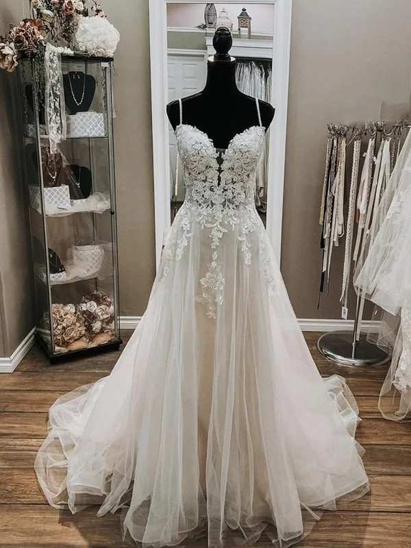 Referral Discount V Neck Thin Straps White Lace Wedding Dresses, White Lace Formal Prom Dresses, White Evening Dresses Referral Discount V Neck Thin Straps White Lace Wedding Dresses, White Lace Formal Prom Dresses, White Evening Dresses