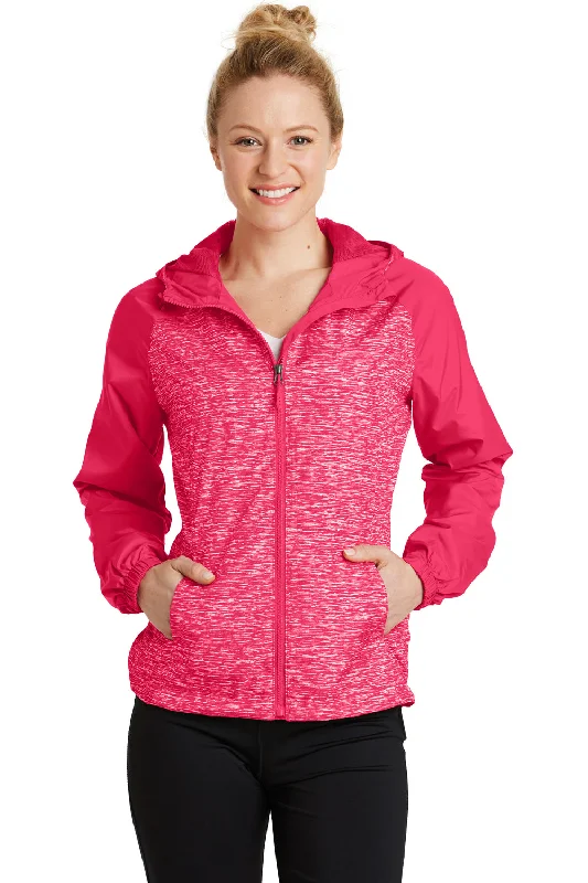 Members Only Sport-Tek Womens Wind & Water Resistant Full Zip Hooded Jacket - Heather Raspberry Pink/Raspberry Pink - Closeout Members Only Sport-Tek Womens Wind & Water Resistant Full Zip Hooded Jacket - Heather Raspberry Pink/Raspberry Pink - Closeout
