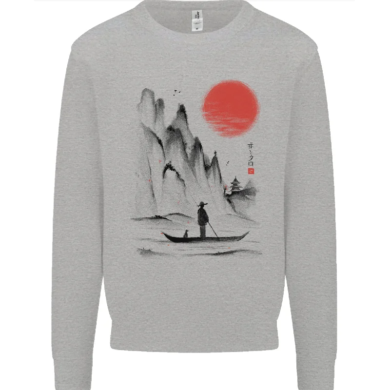 chic active hoodieA Japanese Boat at Sunset Mens Sweatshirt Jumper