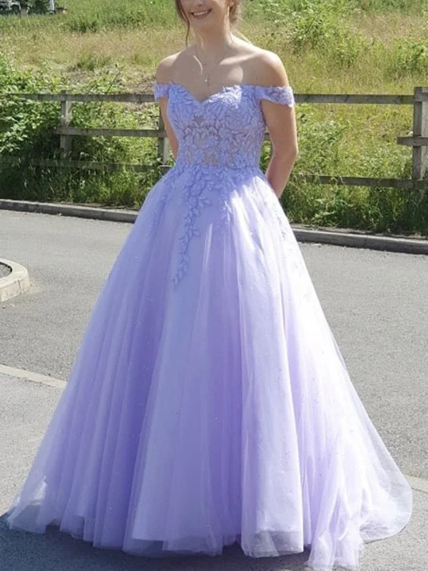 New Markdowns Off Shoulder Purple Lace Long Prom Dresses, Purple Lace Formal Dresses, Long Purple Evening Dresses New Markdowns Off Shoulder Purple Lace Long Prom Dresses, Purple Lace Formal Dresses, Long Purple Evening Dresses