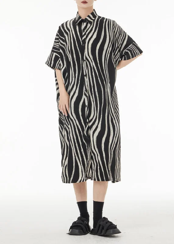 luxury dressluxury dressPlus Size Black Zebra Pattern Oversized Cotton Shirt Dress Summer