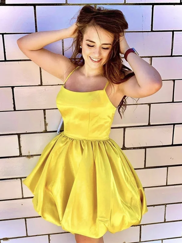 form-fitting dressform-fitting dressPrincess Yellow Satin Short Prom Dresses, Yellow Homecoming Dresses, Short Formal Graduation Evening Dresses SP2430