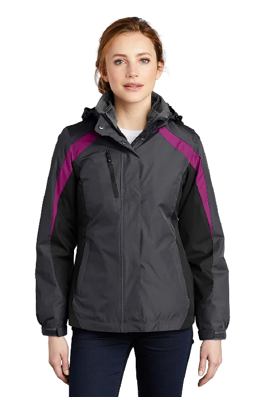 Discount Deals Port Authority Womens 3-in-1 Wind & Water Resistant Full Zip Hooded Jacket - Magnet Grey/Black/Very Berry Purple - Closeout Discount Deals Port Authority Womens 3-in-1 Wind & Water Resistant Full Zip Hooded Jacket - Magnet Grey/Black/Very Berry Purple - Closeout