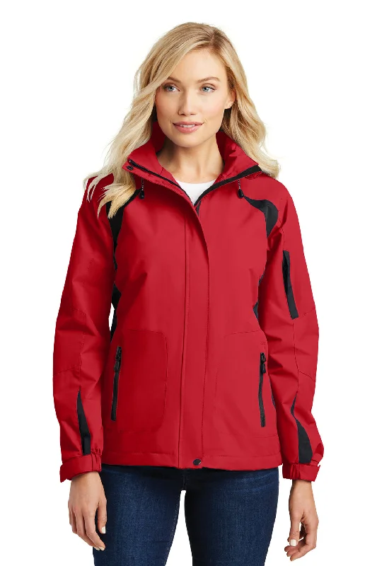 Quick Sale Port Authority Womens All Season II Waterproof Full Zip Hooded Jacket - True Red/Black - Closeout