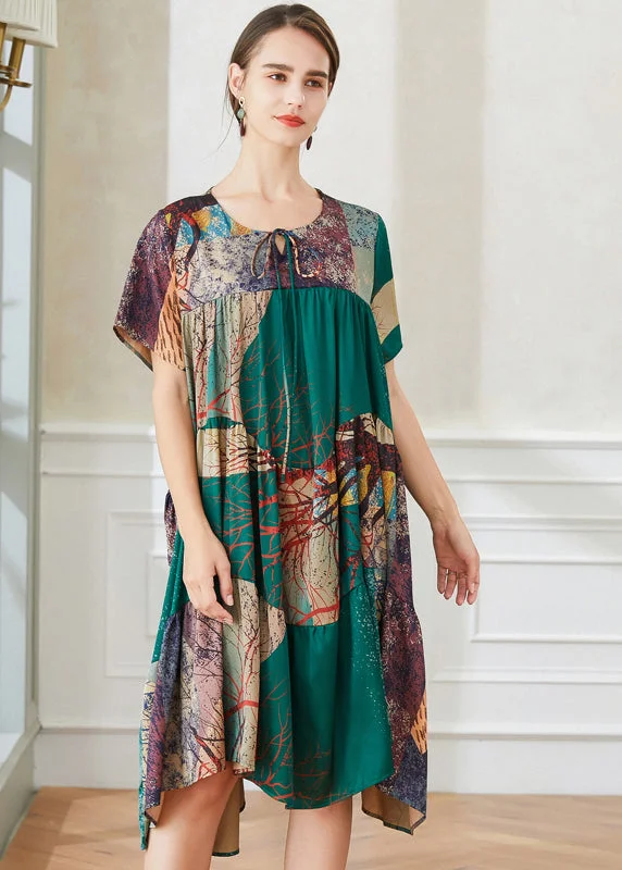 Final Sale Beautiful Colorblock Asymmetrical Patchwork Tie Dye Chiffon Dresses Summer