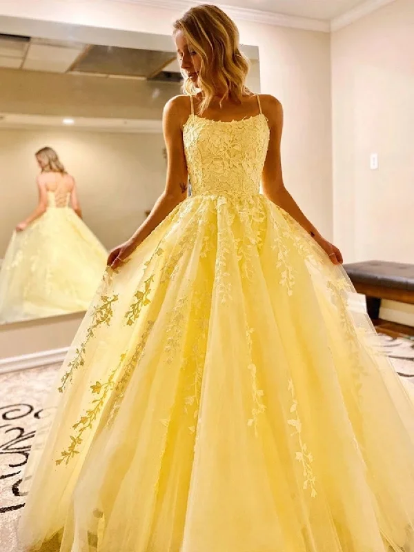 high-waisted dresshigh-waisted dressStylish Backless Yellow Lace Long Prom Dresses 2020, Backless Yellow Formal Dresses, Open Back Yellow Lace Evening Dresses