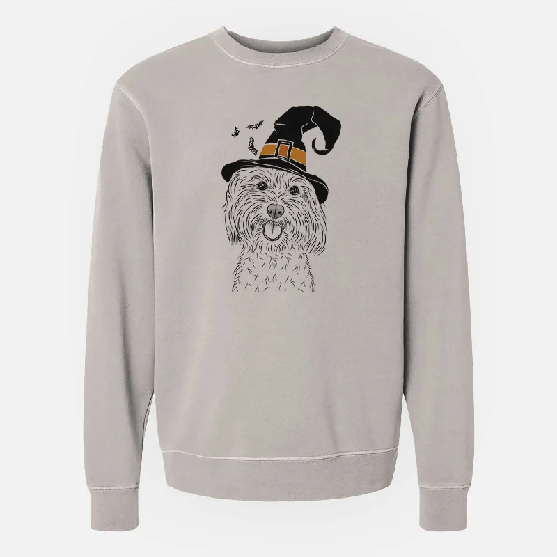 graphic gym sweatshirtWitch Cuddles the Coton de Tulear - Unisex Pigment Dyed Crew Sweatshirt